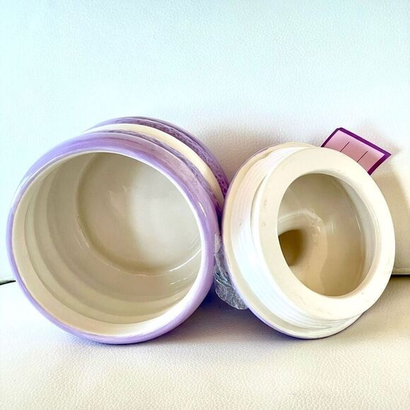 NWT LUNA & SAGE Gorgeous Macaron Lilac/White Glossy Ceramic 7”Canister Jar w Lid - Picture 9 of 12